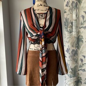 Olivaceous striped tie front flare sleeve top - M, L - NWT